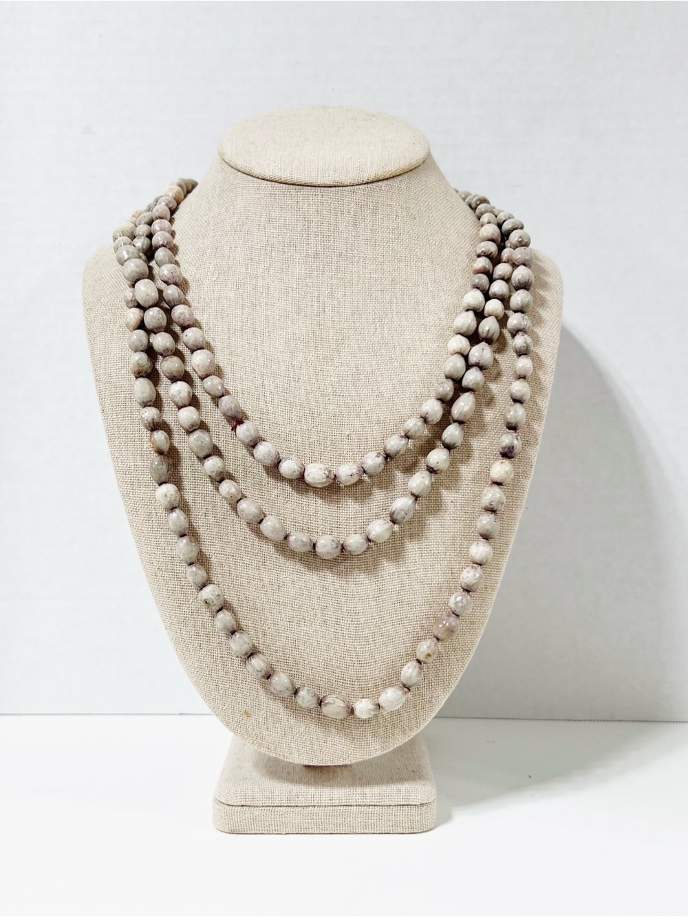 Job's Tears Seed Beaded Natural Botanic Light Gray Brown Long Necklace
